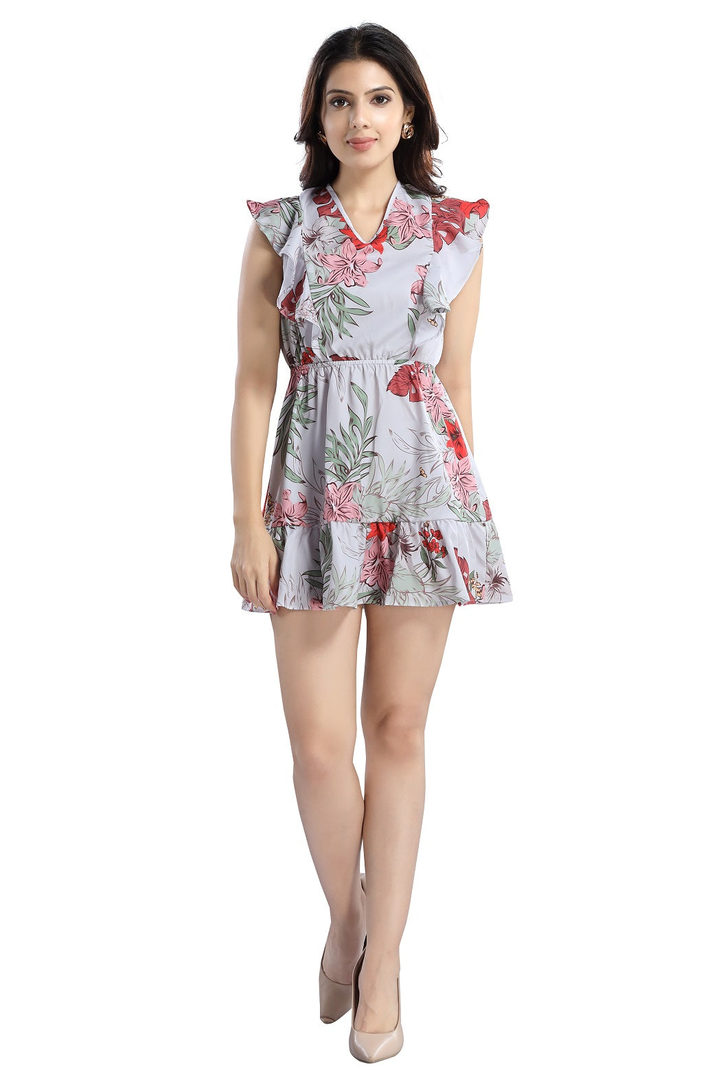 Cherrylavish Tropical Floral Print Ruffled Fit & Flare Mini Dress