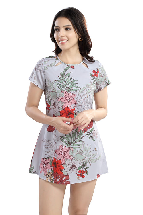 Cherrylavish  Tropical Floral Crepe Mini A-Line Dress With Cut-outs