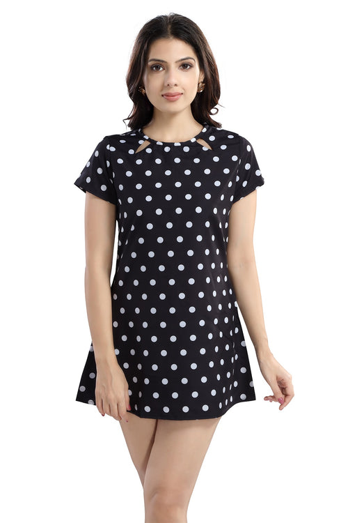 Cherrylavish  Polka Dot Crepe Mini A-Line Dress With Cut-outs