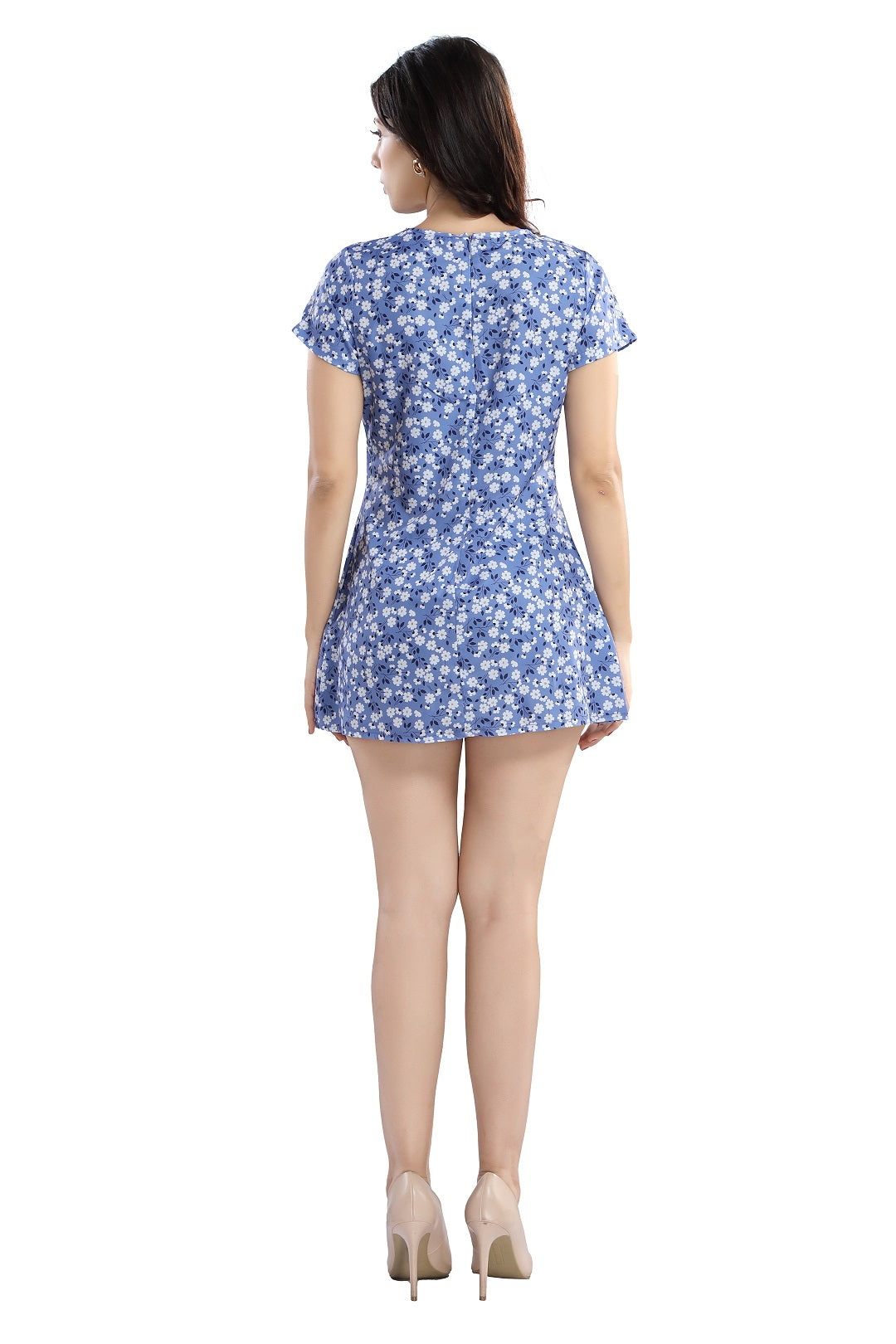 Cherrylavish  Lavender Floral Crepe Mini A-Line Dress With Cut-outs