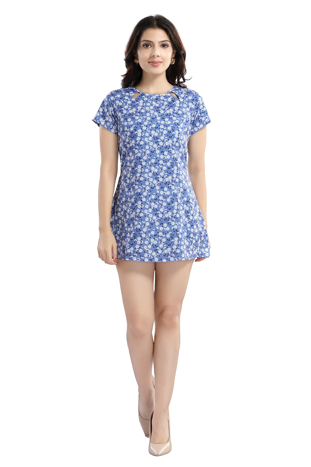 Cherrylavish  Lavender Floral Crepe Mini A-Line Dress With Cut-outs