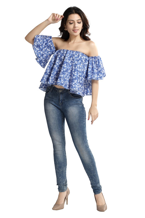 Lavender Floral Printed Bardot Top