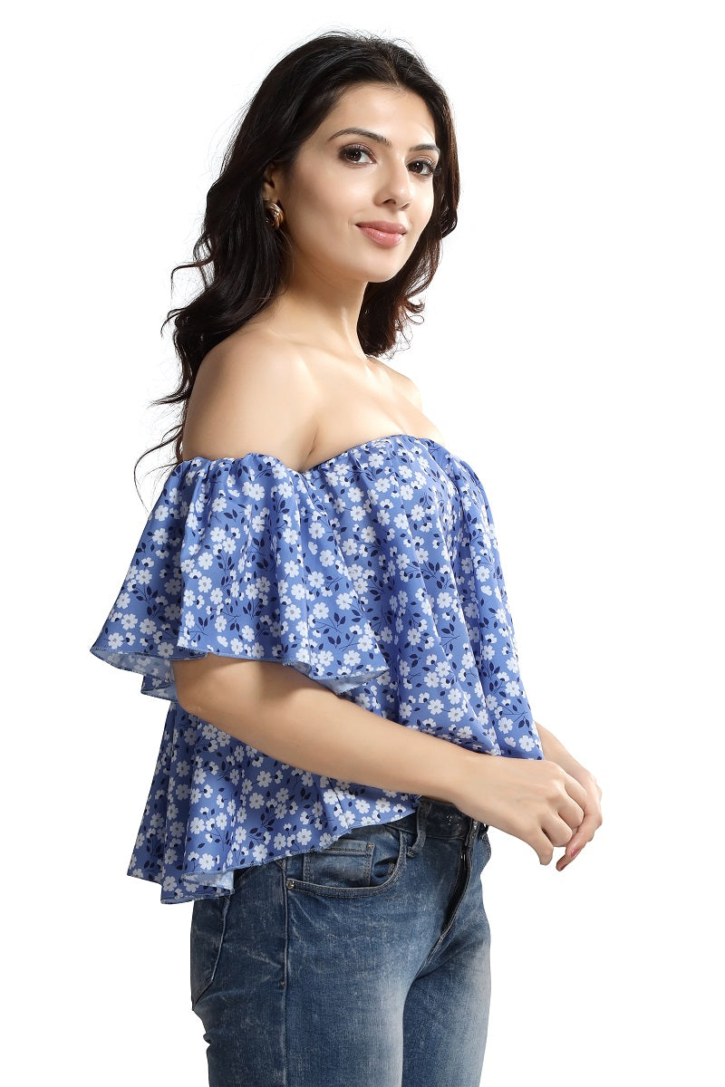 Lavender Floral Printed Bardot Top