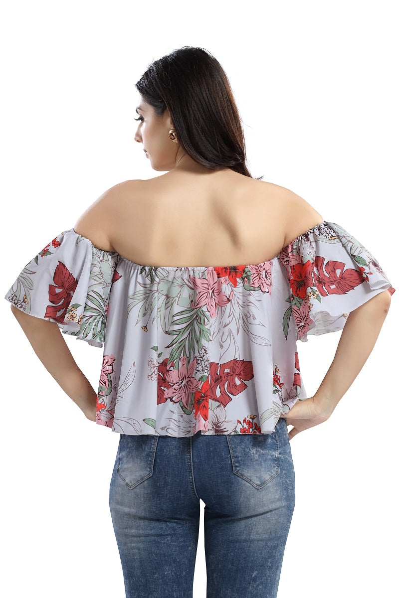 Cherrylavish Tropical Floral Printed Bardot Top