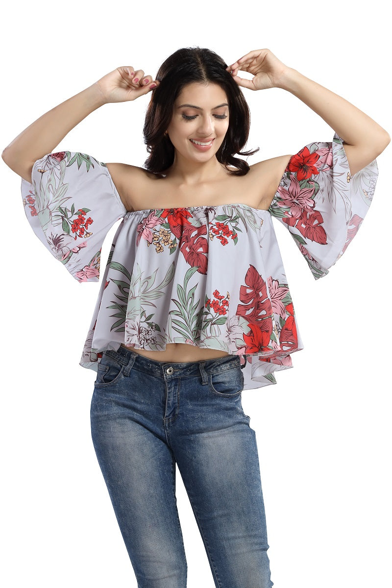 Cherrylavish Tropical Floral Printed Bardot Top