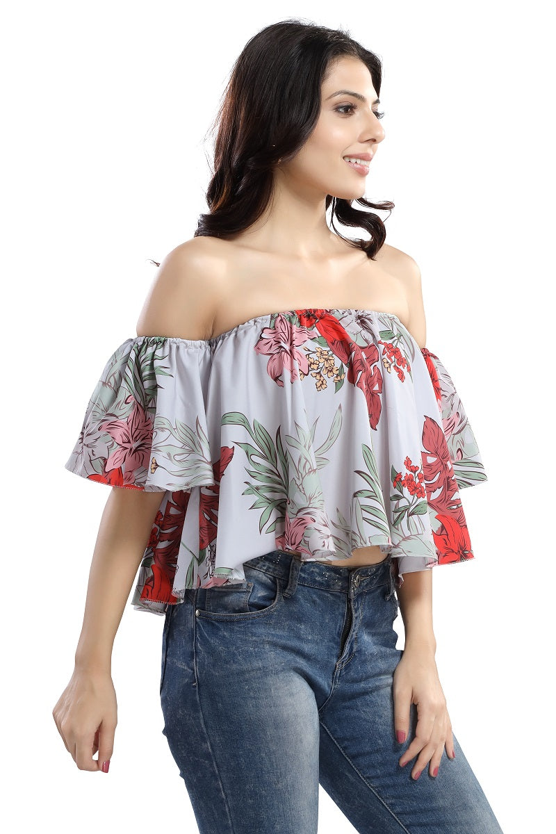 Cherrylavish Tropical Floral Printed Bardot Top