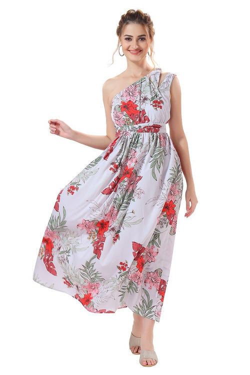 Cherrylavish Tropical Floral Print One Shoulder Maxi Dress