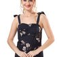 Cherrylavish Black Floral Shoulder Tie Ruched Bust Slit Dress
