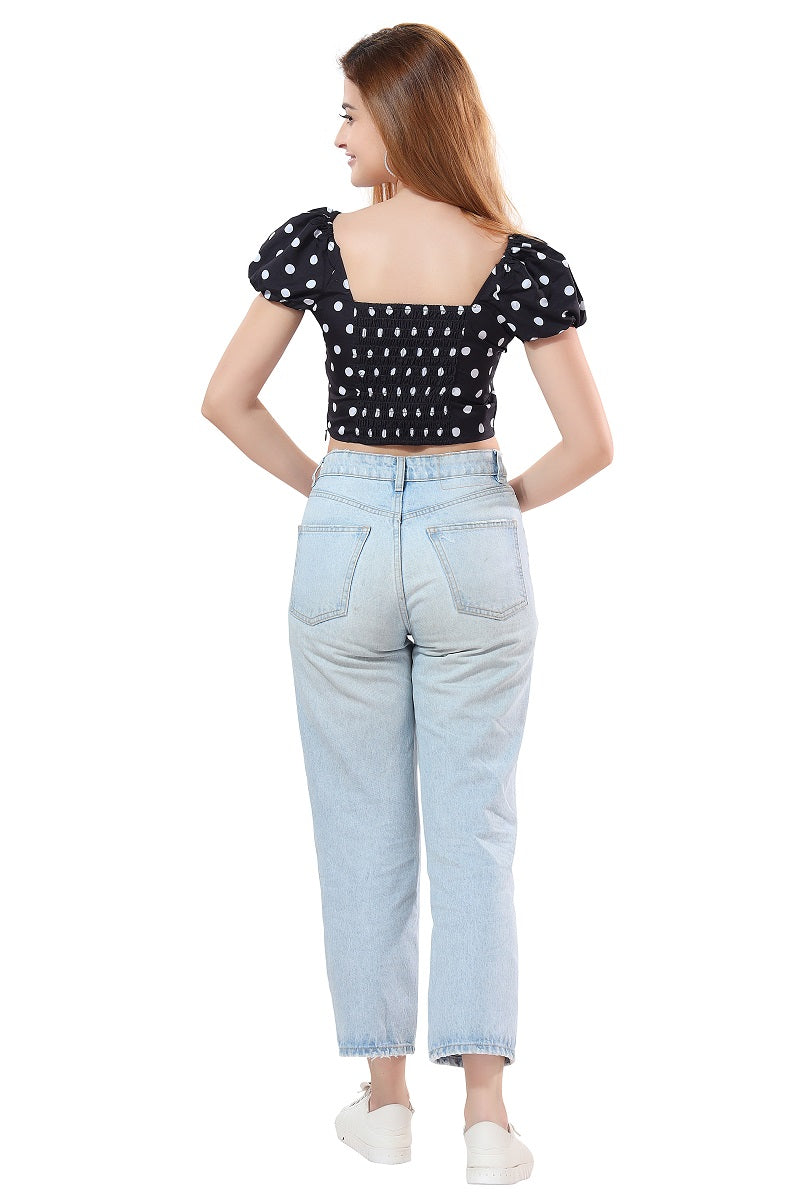 Cherrylavish Polka Dot Print Crepe Crop Top