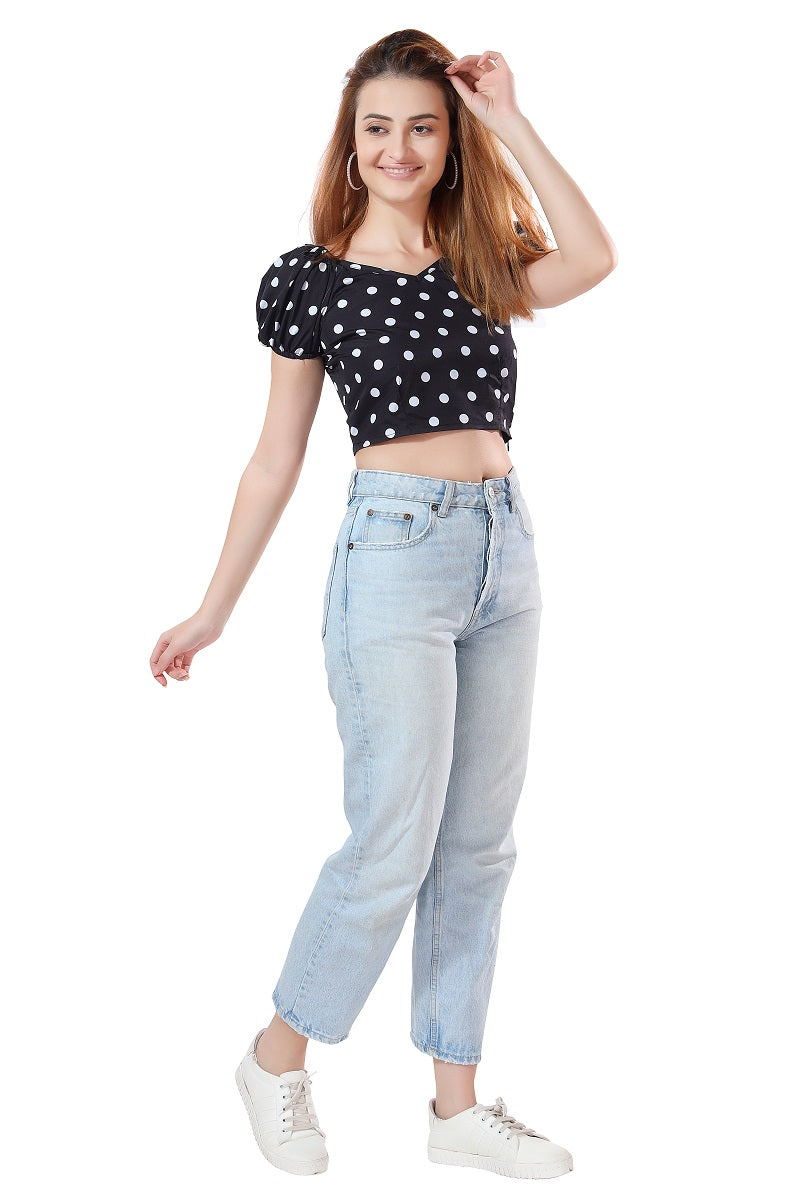 Cherrylavish Polka Dot Print Crepe Crop Top