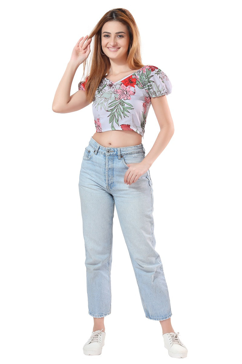 Cherrylavish Green & Red Tropical Floral Print Crop Top