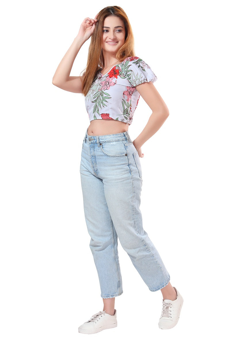 Cherrylavish Green & Red Tropical Floral Print Crop Top