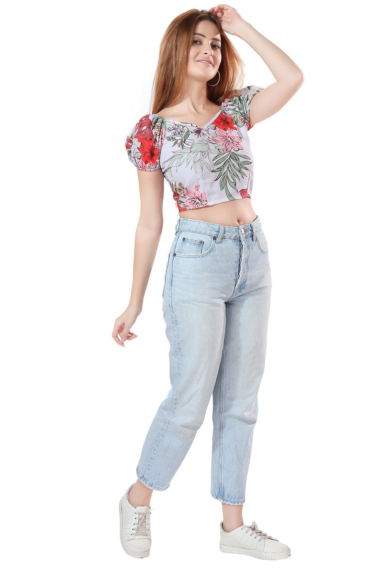 Cherrylavish Green & Red Tropical Floral Print Crop Top