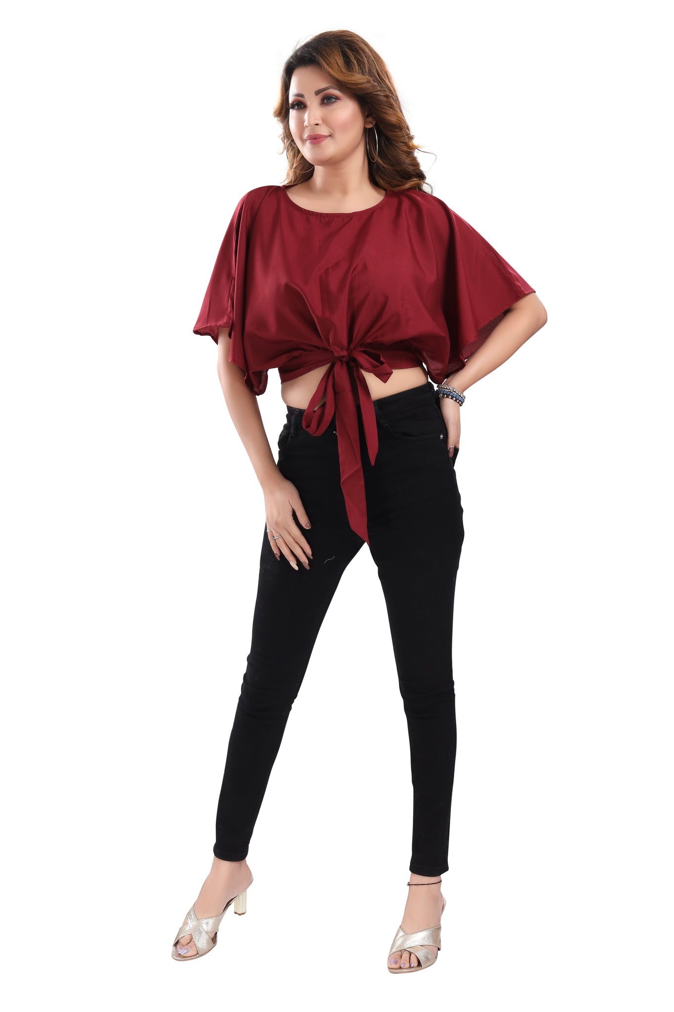 Solid Maroon Clinched Waist Top